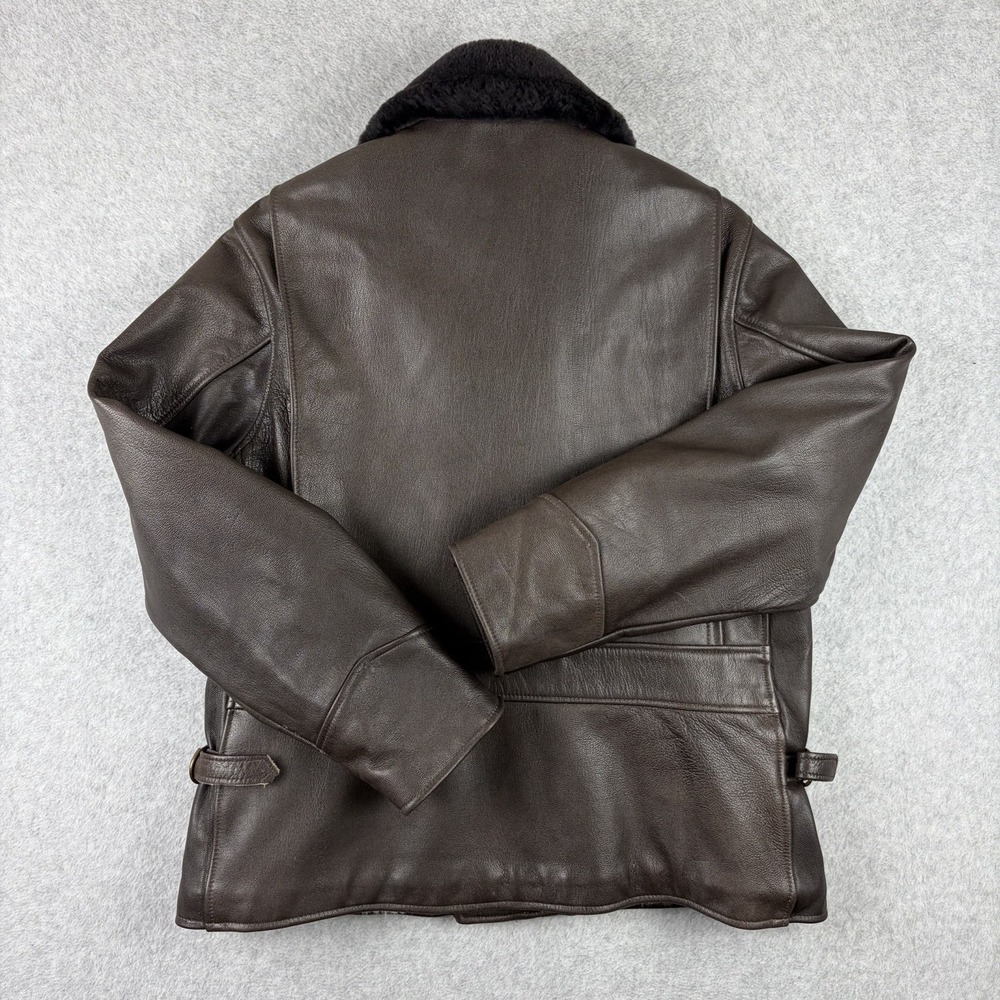 Vtg LL Bean Jacket Mens Medium Brown Leather Sherpa Pile Lined Bomber 90s USA - Picture 8 of 14